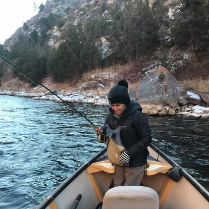 Casting from the drift boat in a Wyoming canyon