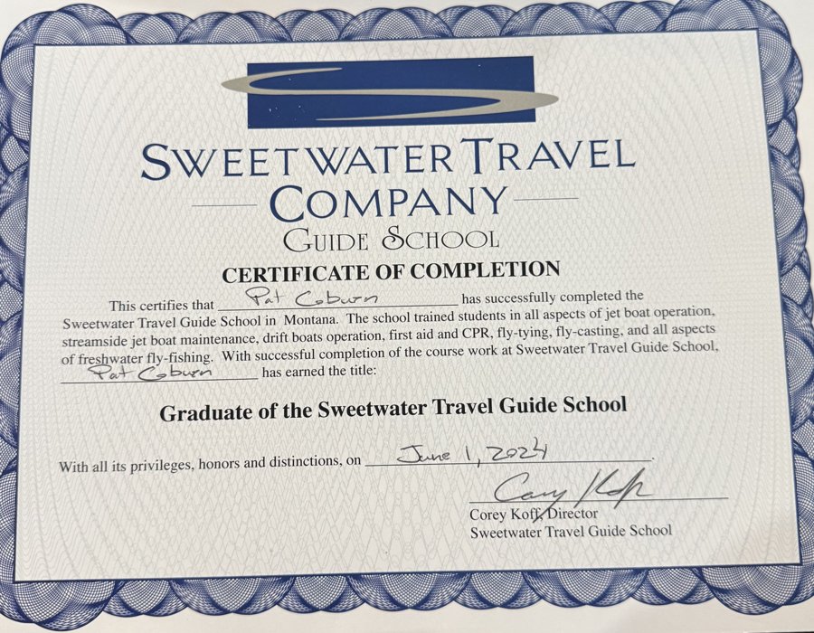 Sweetwater Guide School Certificate